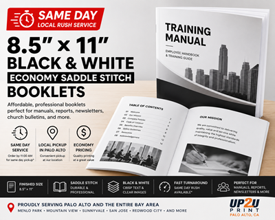 Same Day 8.5" × 11" Black & White Economy Saddle Stitch Booklets Same Day 8.5" × 11" Black & White Economy Saddle Stitch Booklets