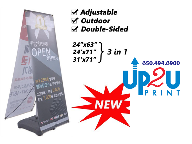 Outdoor Double Sides Adjustable X Banner Stand  2 x Free Printing Display Banner 