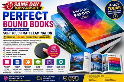 Same Day Soft Cover Perfect Bound Books with Soft Touch Matte Lamination